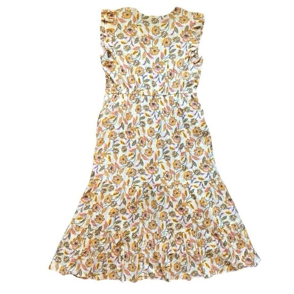 Sonoma Tiered Maxi Dress XL Yellow Floral Button Up Ruffled Boho Cottage Fairy - Picture 7 of 10